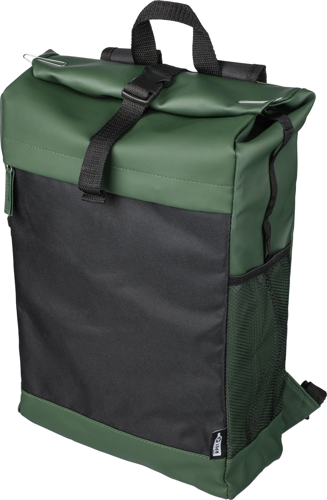 Picture of RPET polyester roll-top backpack.