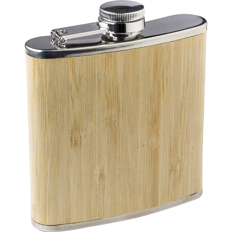 Stainless steel and bamboo hip flask 966233_011 (Brown)