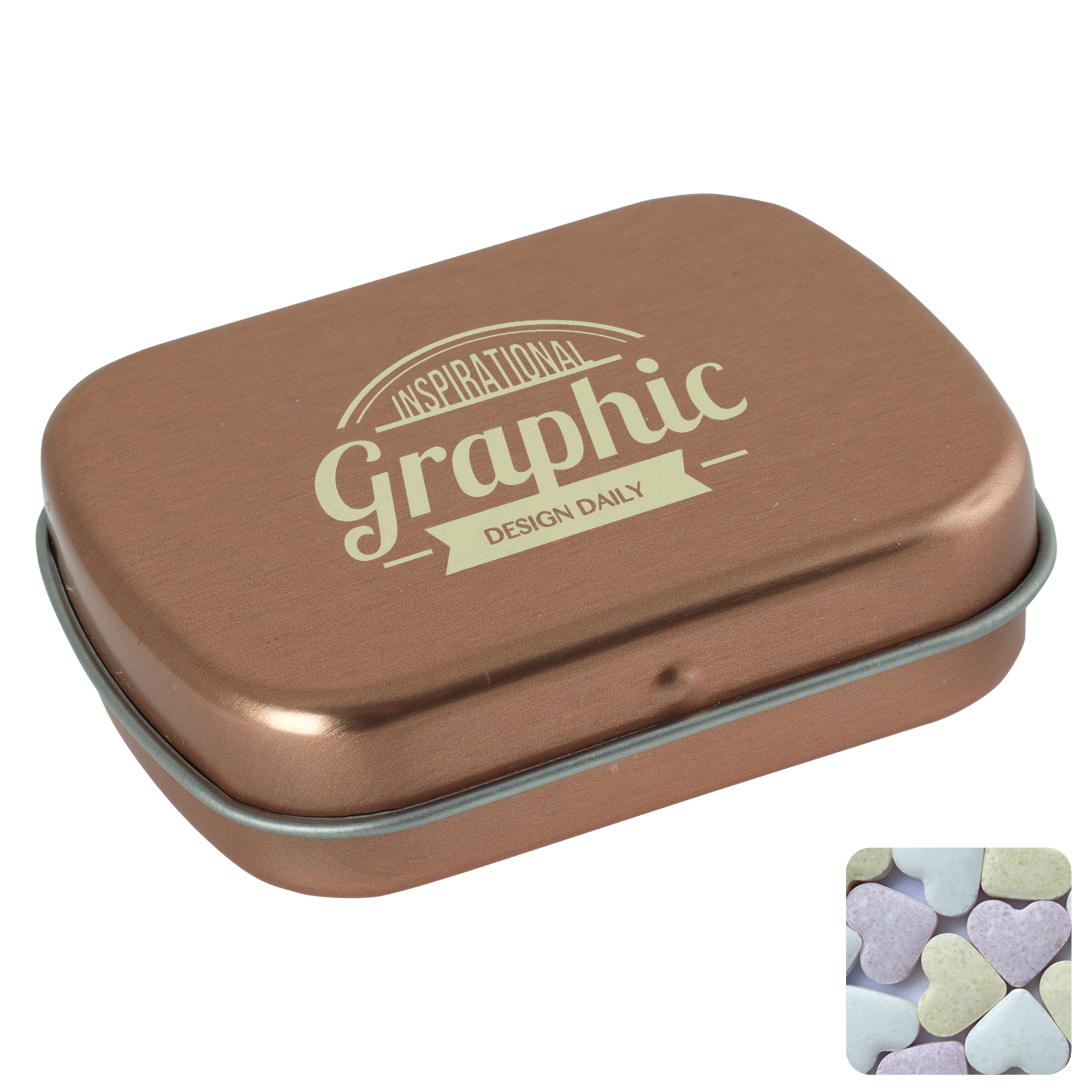 Picture of Flat hinged tin with fruit heart sweets 