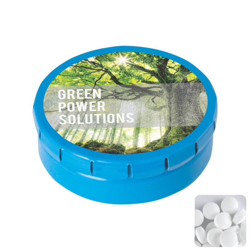 Round click tin with dextrose mints CX0130_018 (Light blue)