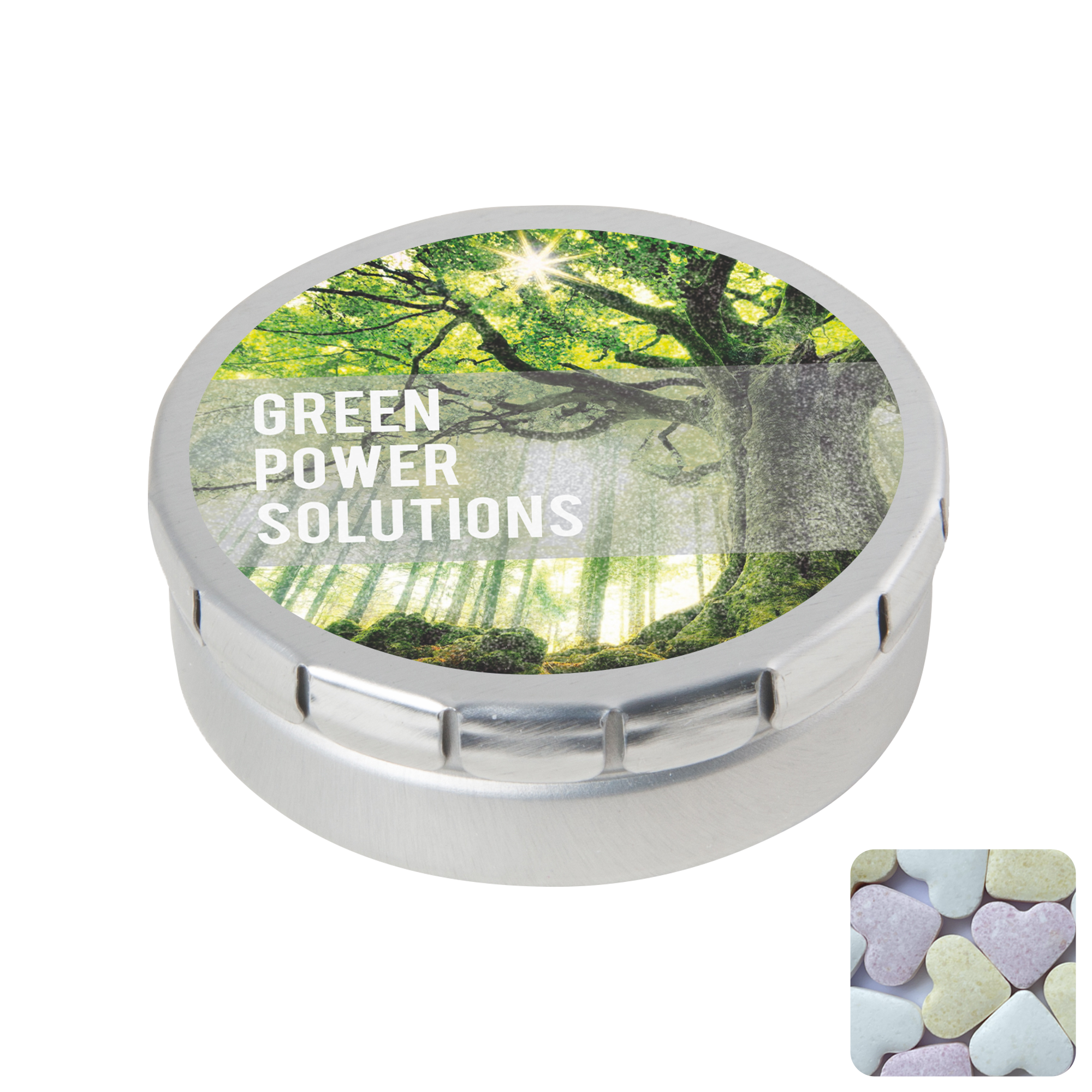 Picture of Round click tin with fruit heart sweets
