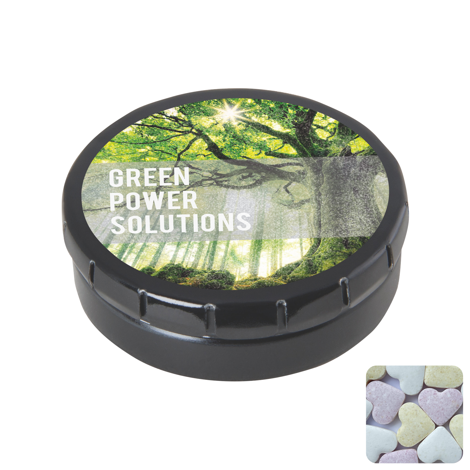 Picture of Round click tin with fruit heart sweets