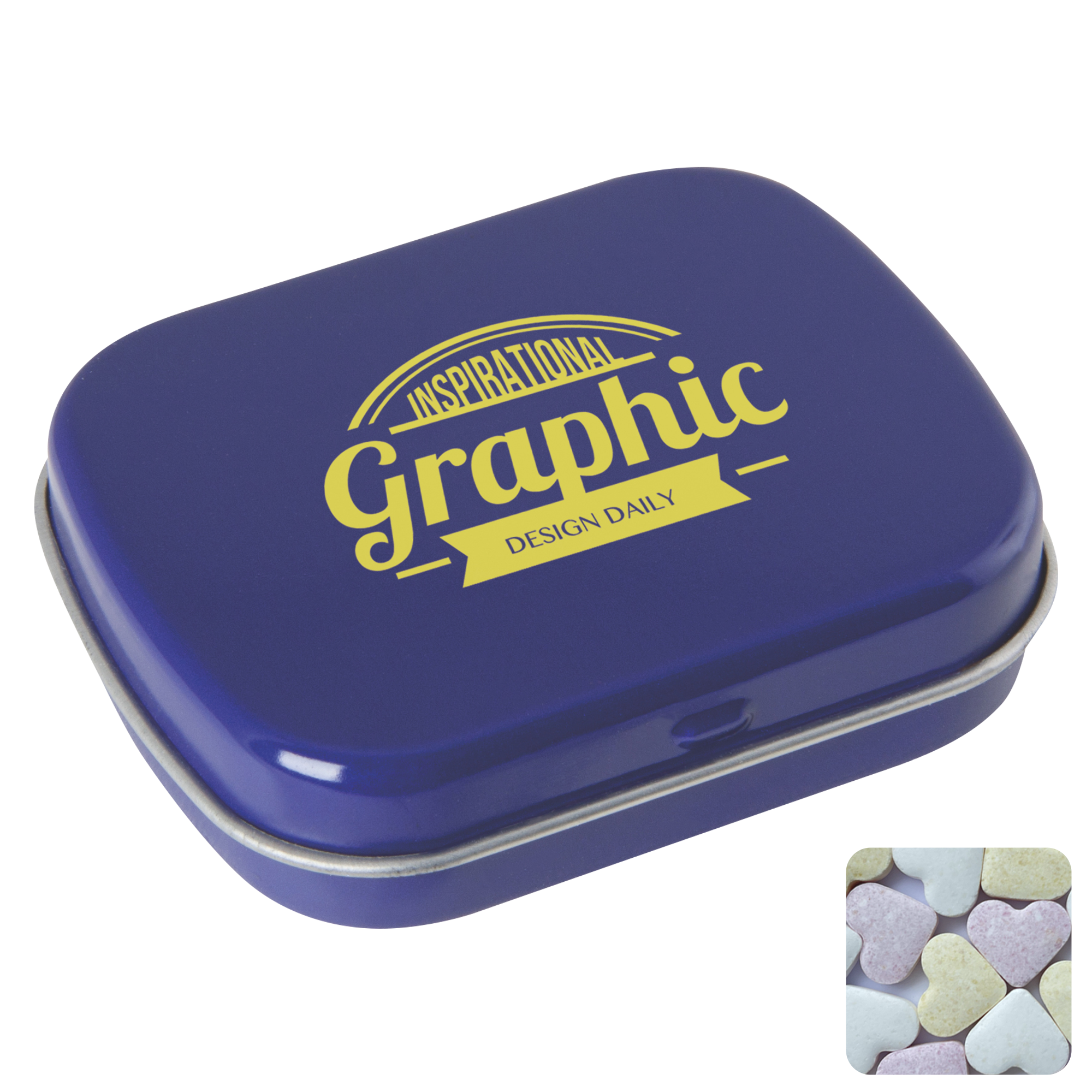 Picture of Flat hinged tin with fruit heart sweets 