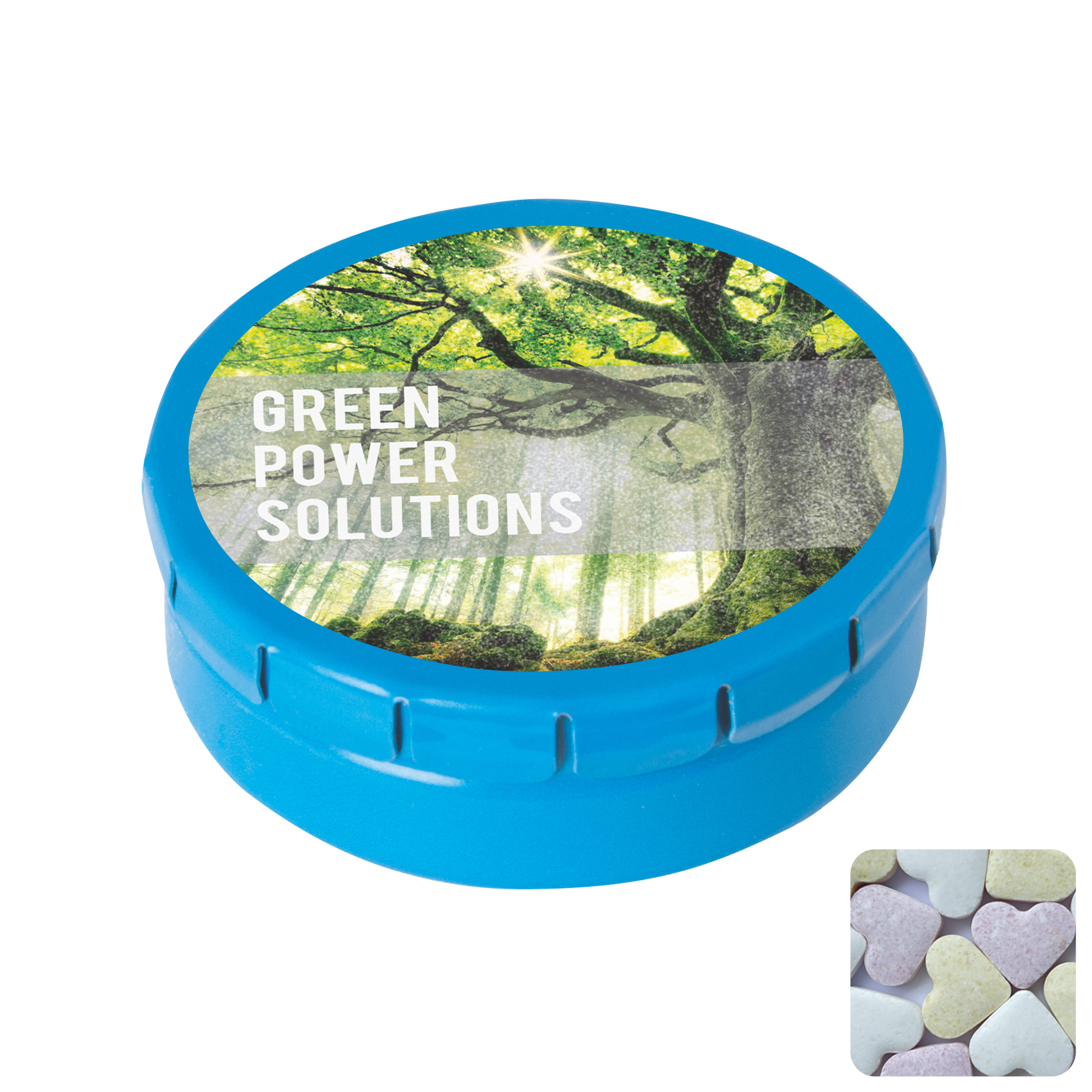 Picture of Round click tin with fruit heart sweets