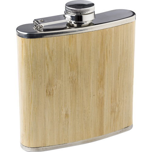 Stainless steel and bamboo hip flask