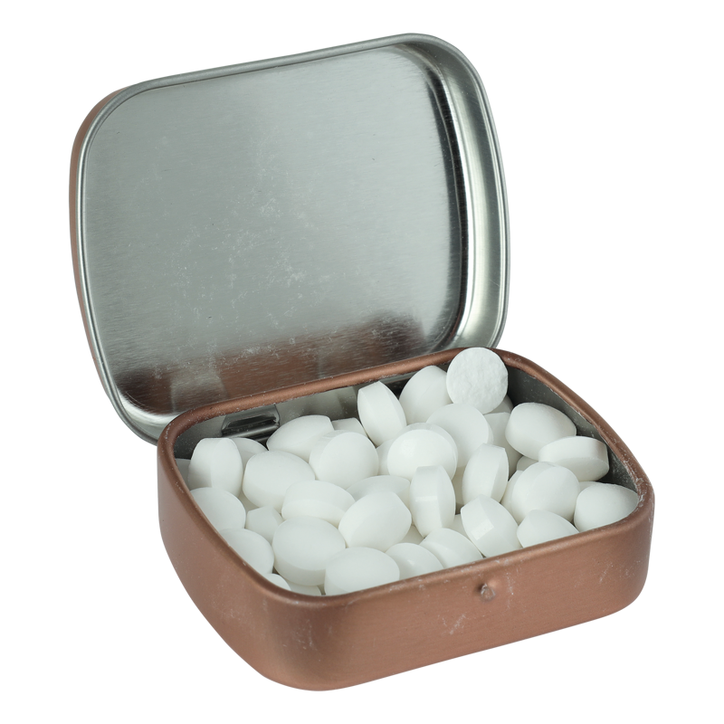 Flat hinged tin with dextrose mints CX0100_871 (Rose Gold)