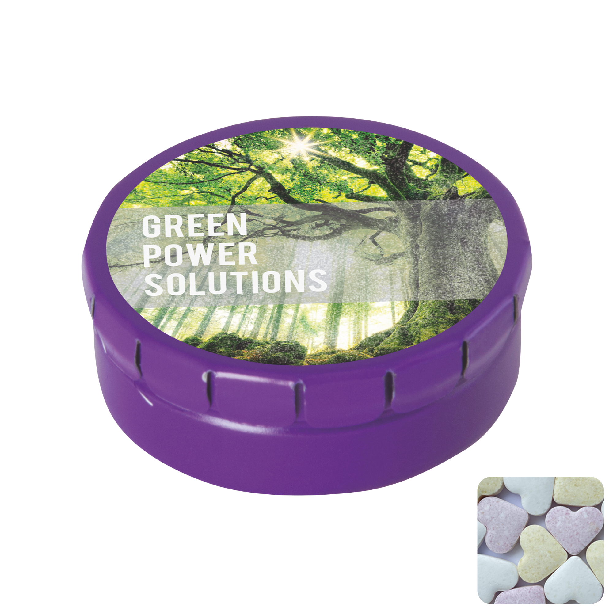 Picture of Round click tin with fruit heart sweets