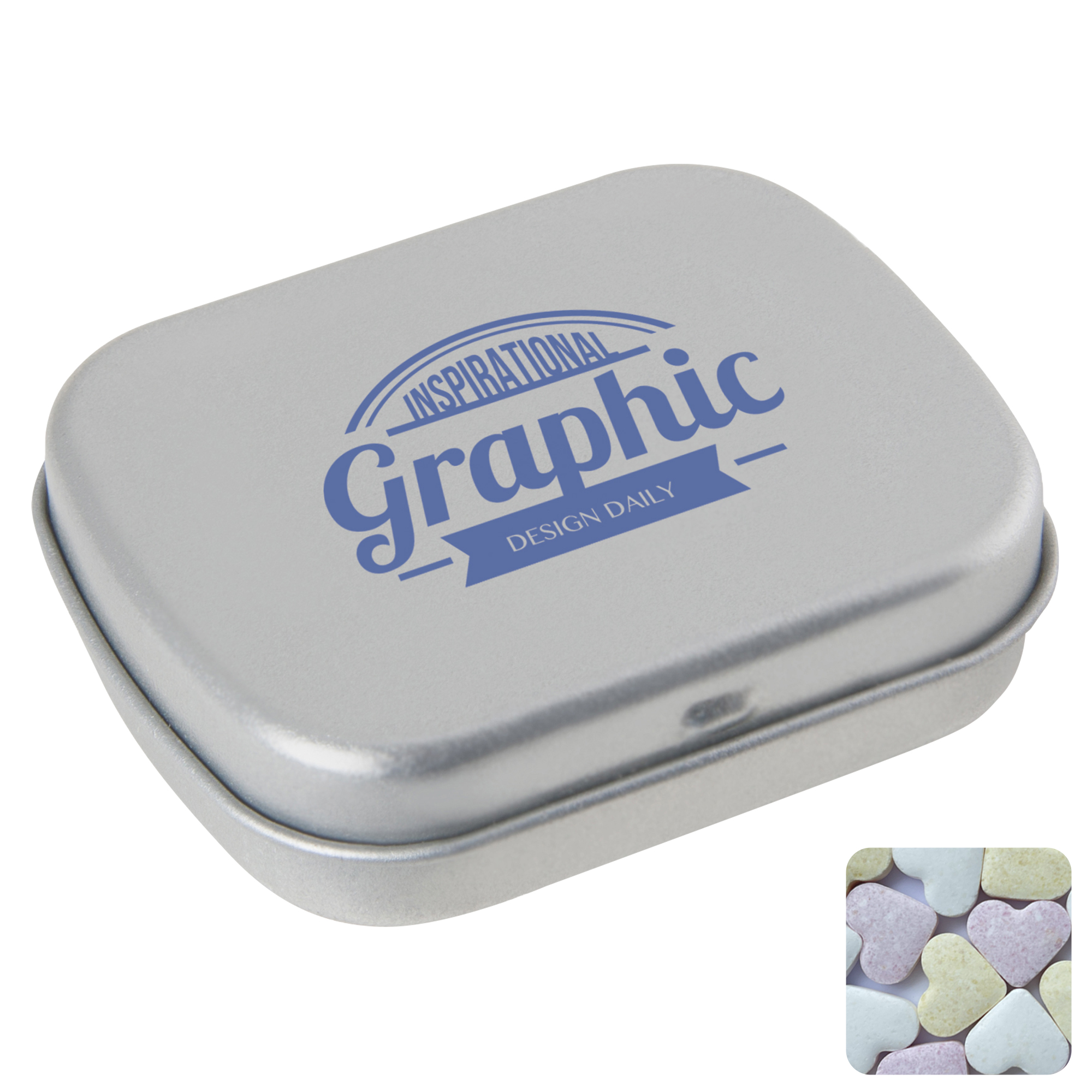 Picture of Flat hinged tin with fruit heart sweets 