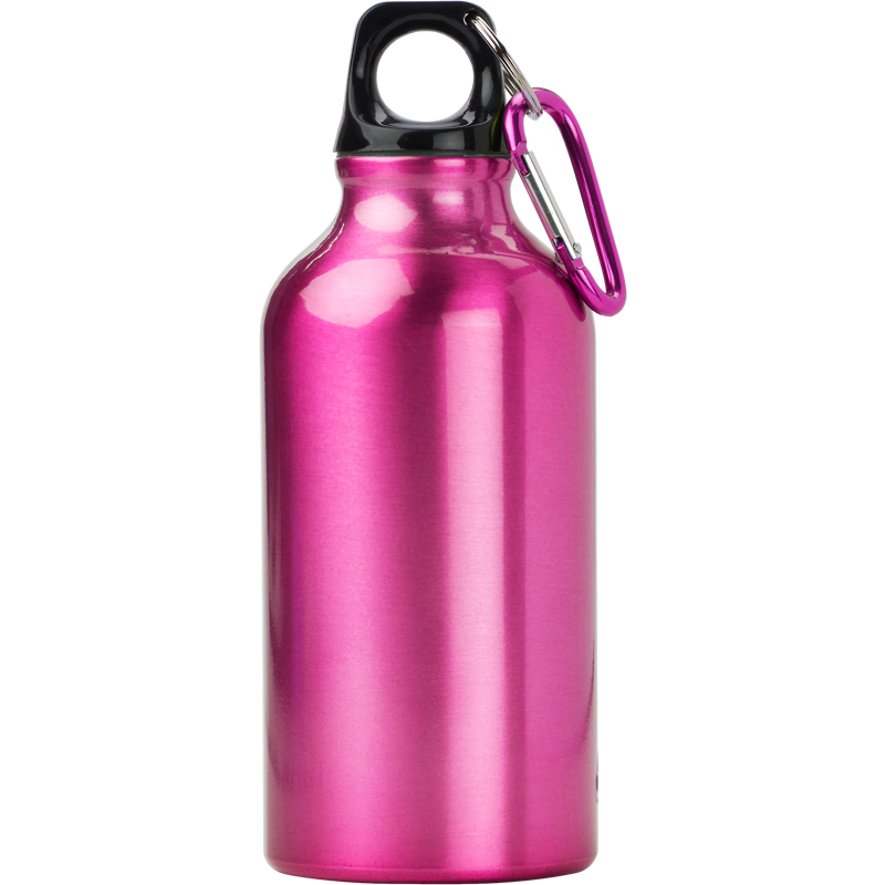 Aluminium single walled bottle with carabiner (400ml)  7552_017 (Pink)