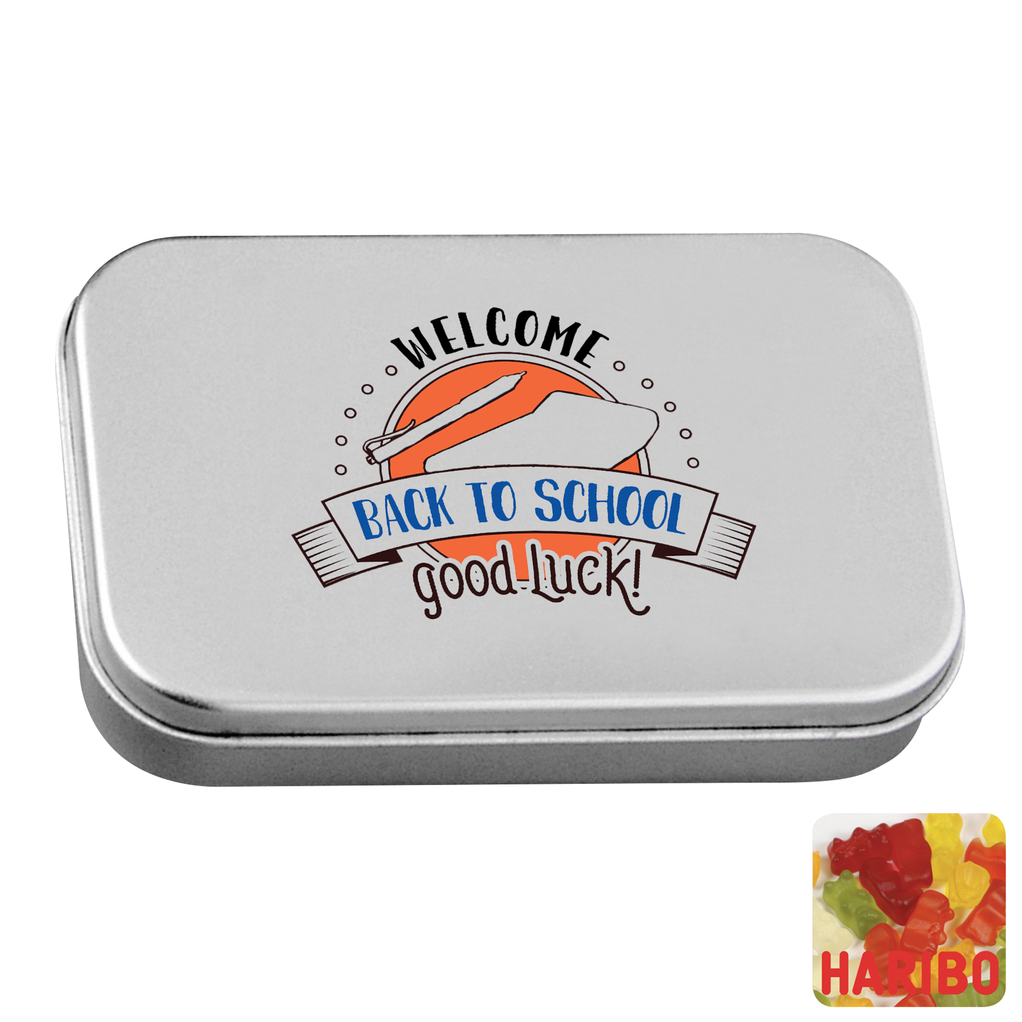 Picture of Large flat hinged tin with Haribo gold bears