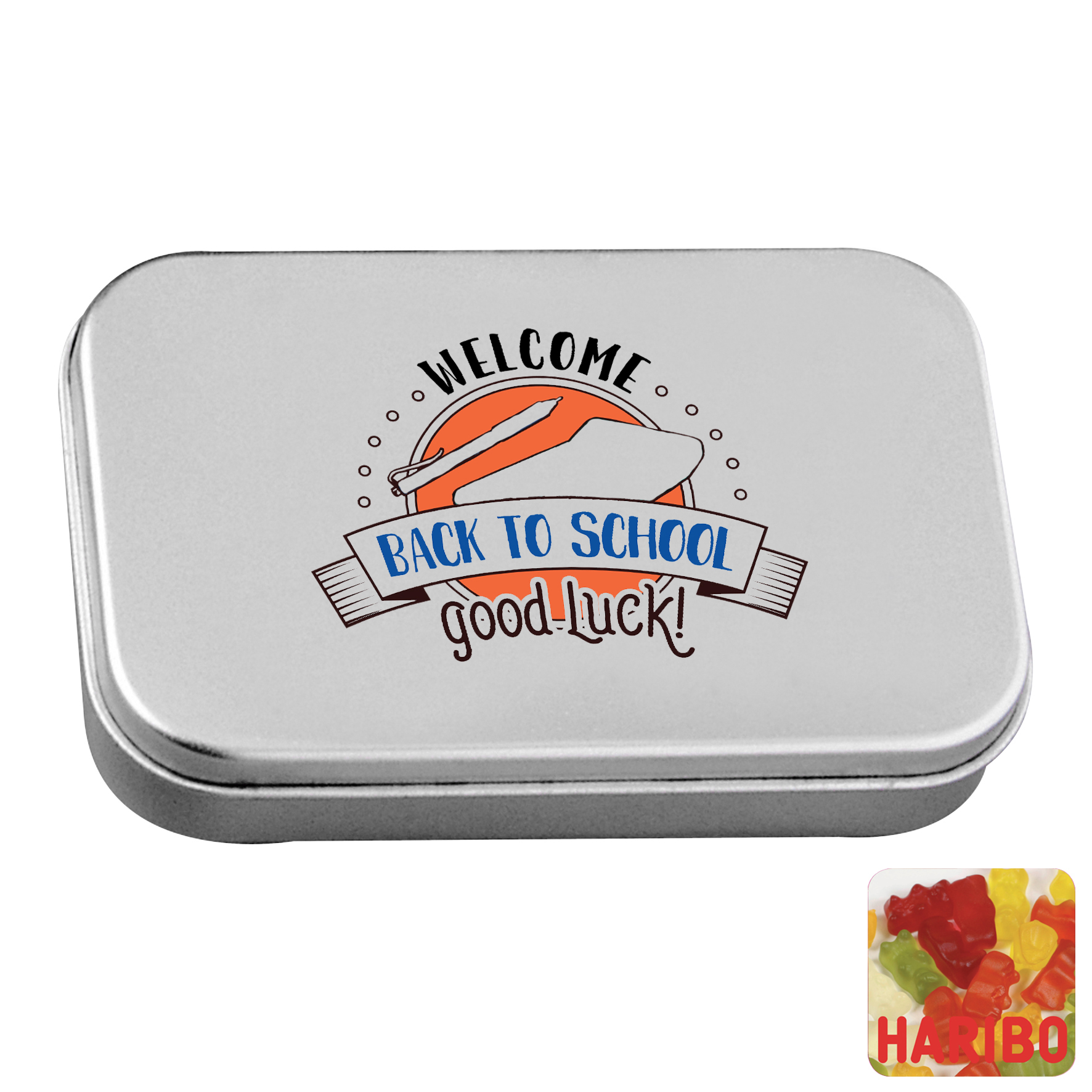 Picture of Large flat hinged tin with Haribo gold bears