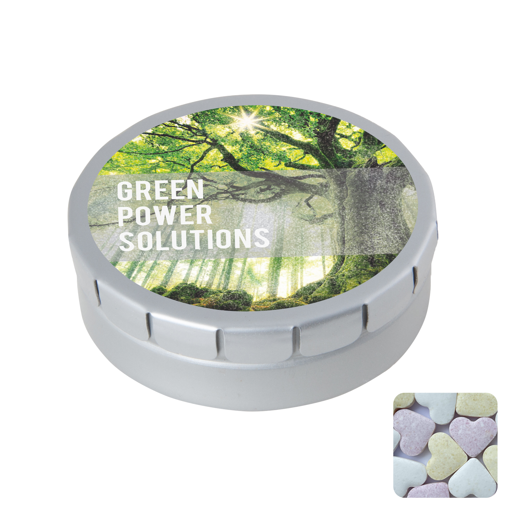 Picture of Round click tin with fruit heart sweets