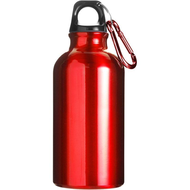 Aluminium single walled bottle with carabiner (400ml)  7552_008 (Red)