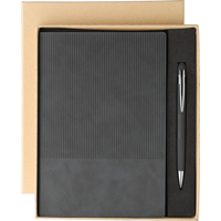 Recycled PU notebook with ballpen gift set (approx. A5) 1274009_001 (Black)