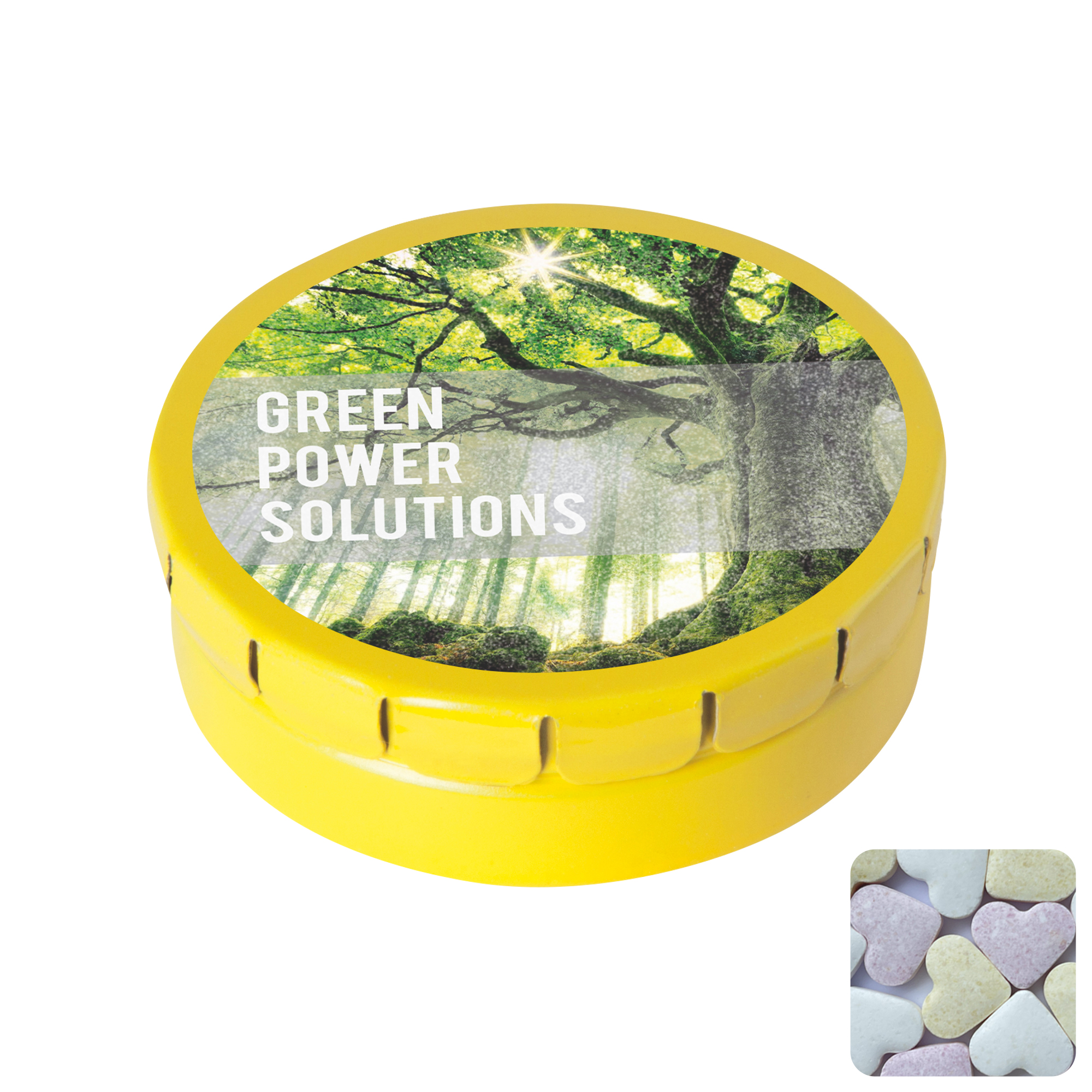 Picture of Round click tin with fruit heart sweets