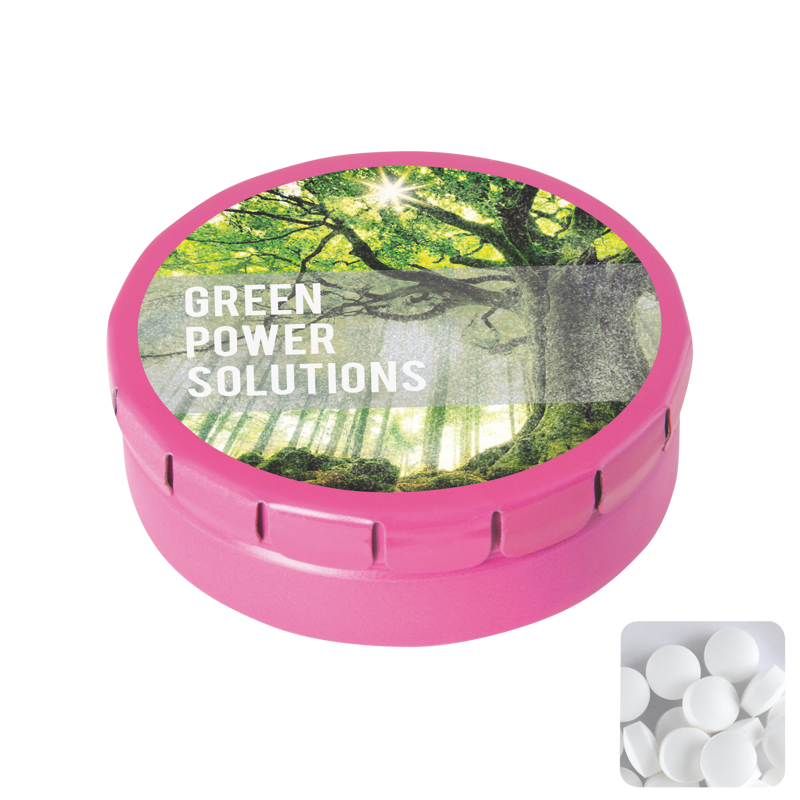 Round click tin with dextrose mints CX0130_017 (Pink)