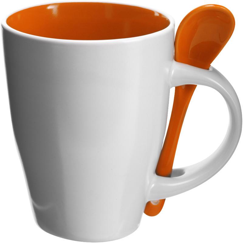 Coffee mug with spoon (300ml) 2855_007 (Orange)