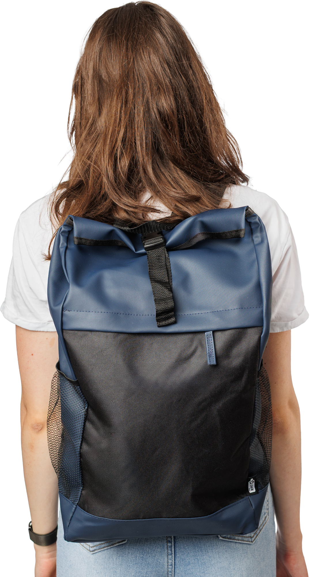 Picture of RPET polyester roll-top backpack.