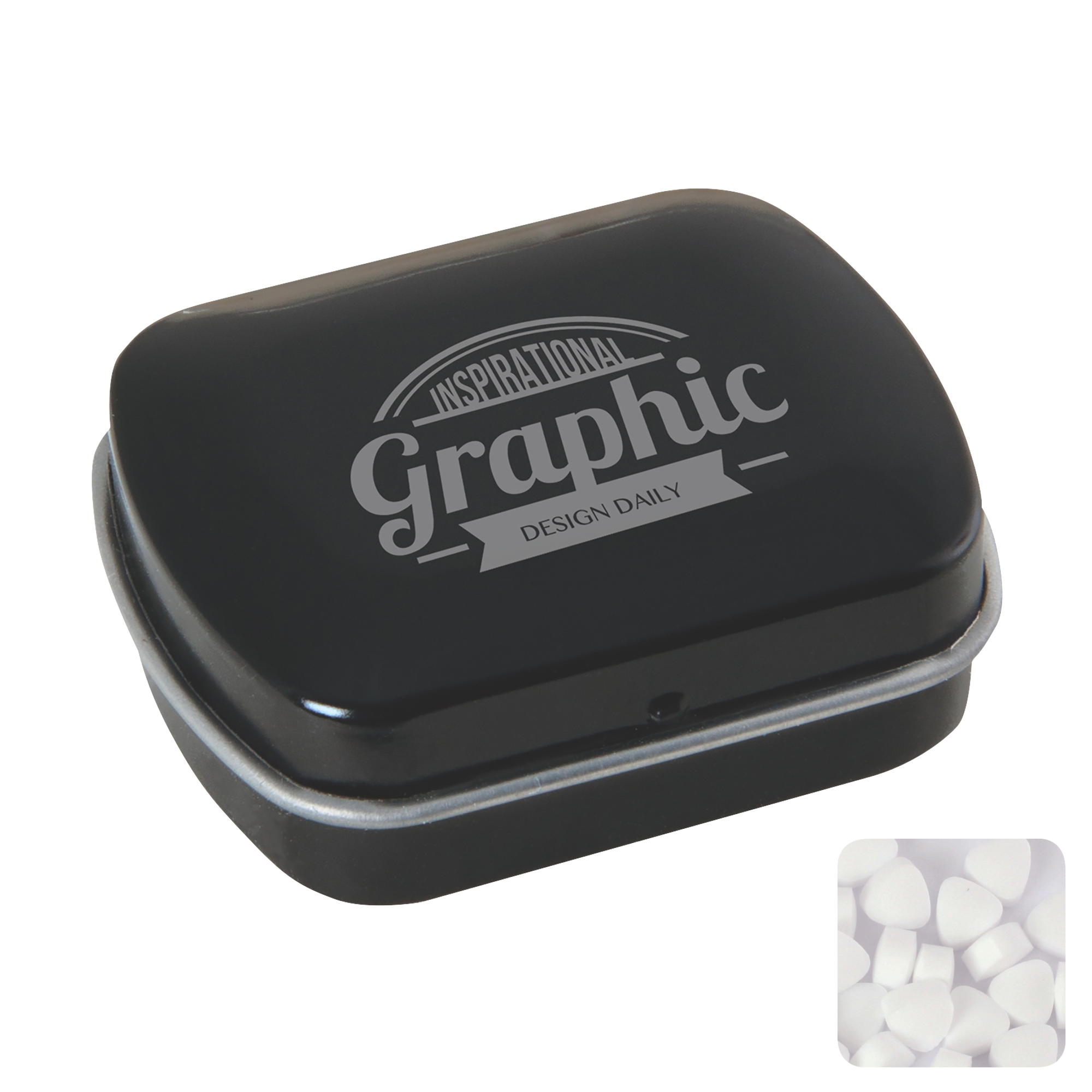 Picture of Small flat hinged tin with sugar free mints