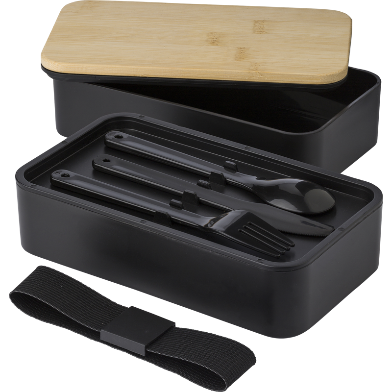 Double lunch box with Bamboo lid 966040_001 (Black)