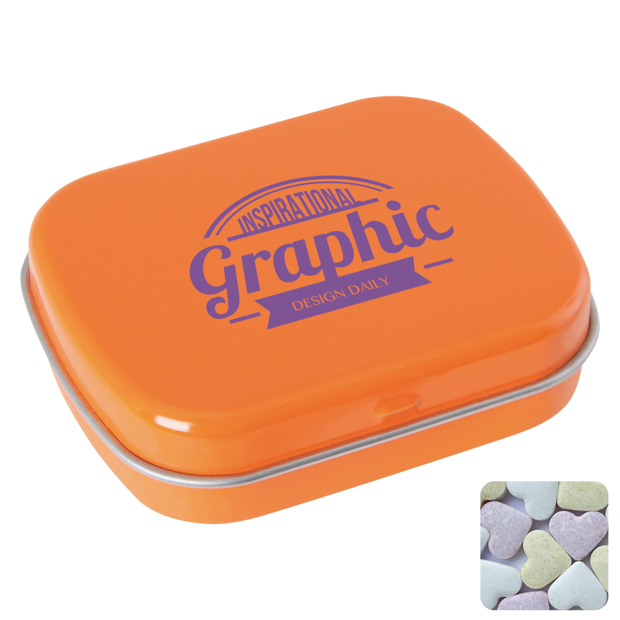 Picture of Flat hinged tin with fruit heart sweets 