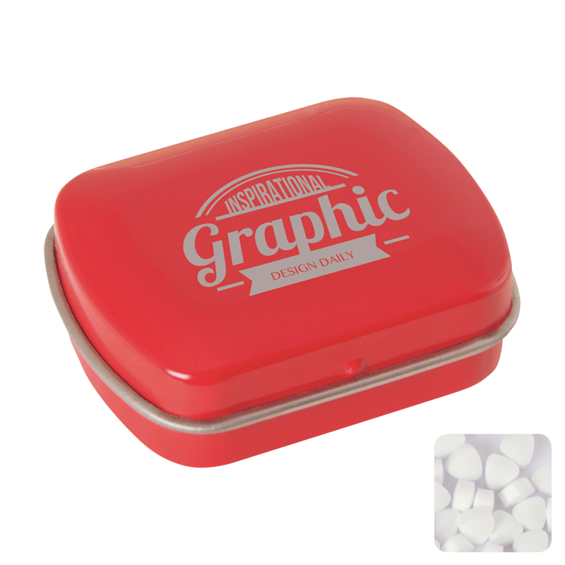 Small flat hinged tin with sugar free mints CX0111_008 (Red)