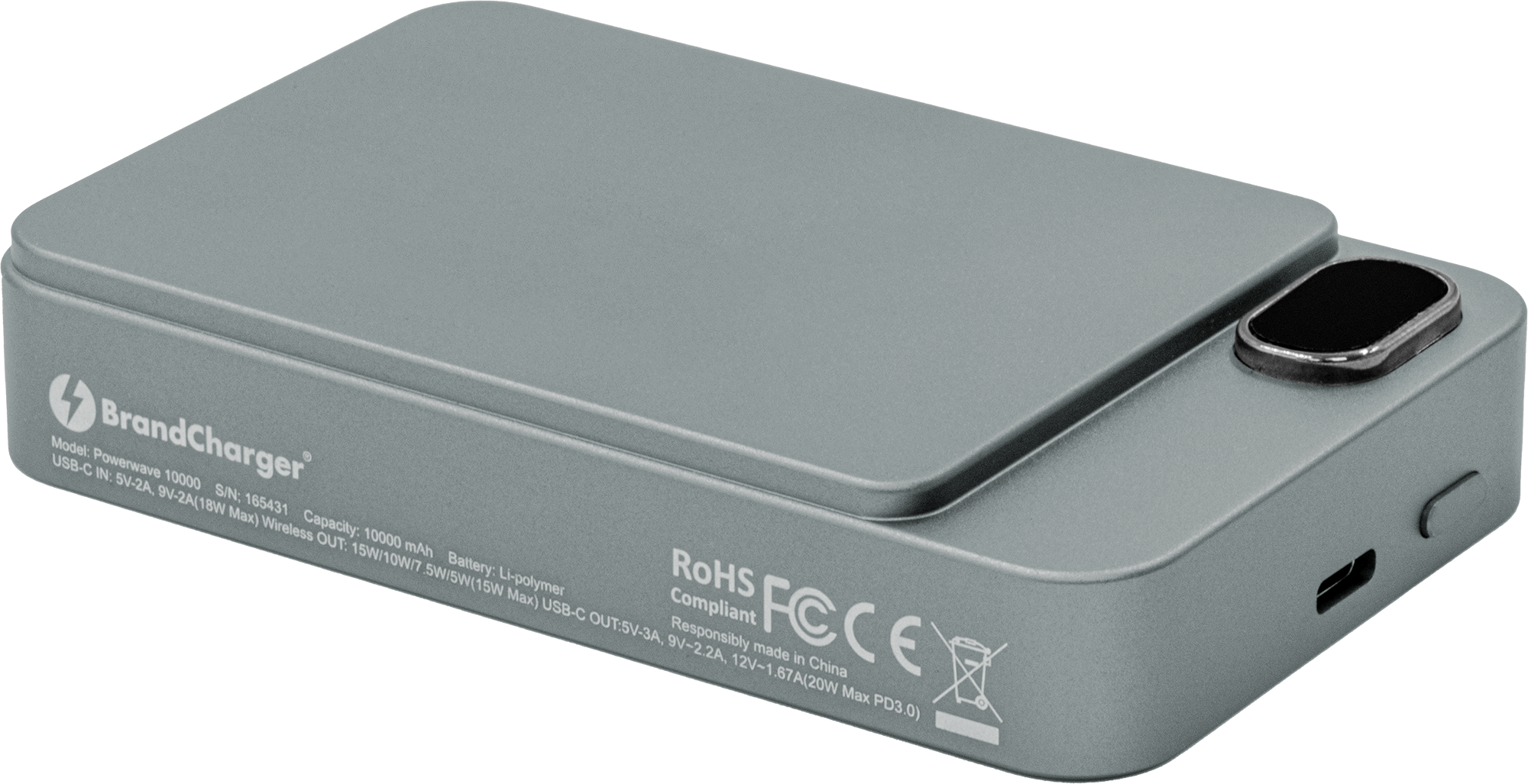 Picture of BrandCharger recycled aluminium wireless power bank. (10000 mAh)