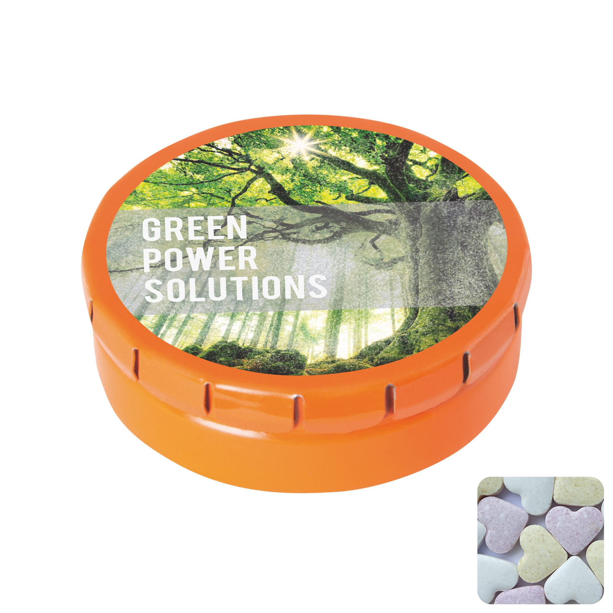 Picture of Round click tin with fruit heart sweets