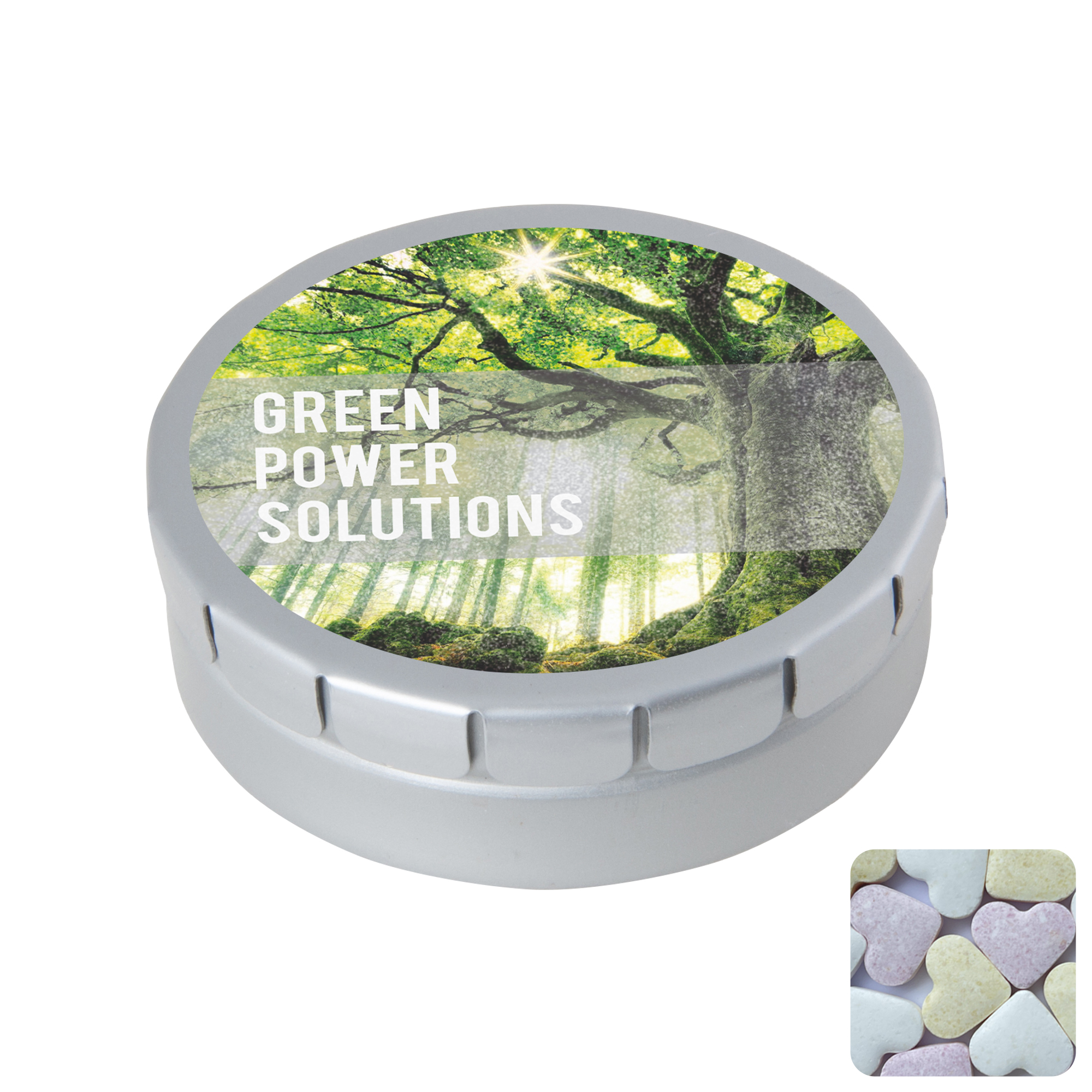 Picture of Round click tin with fruit heart sweets