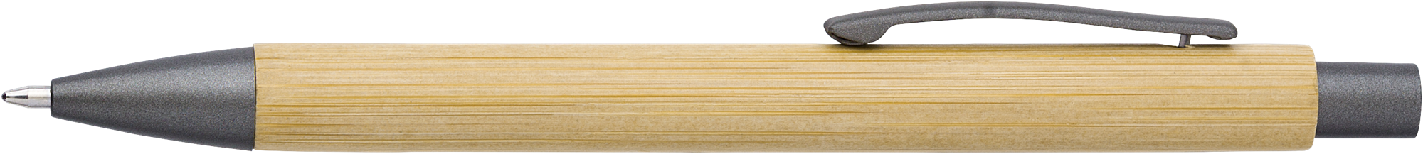 Picture of Bamboo and plastic ballpen.  Blue ink. 