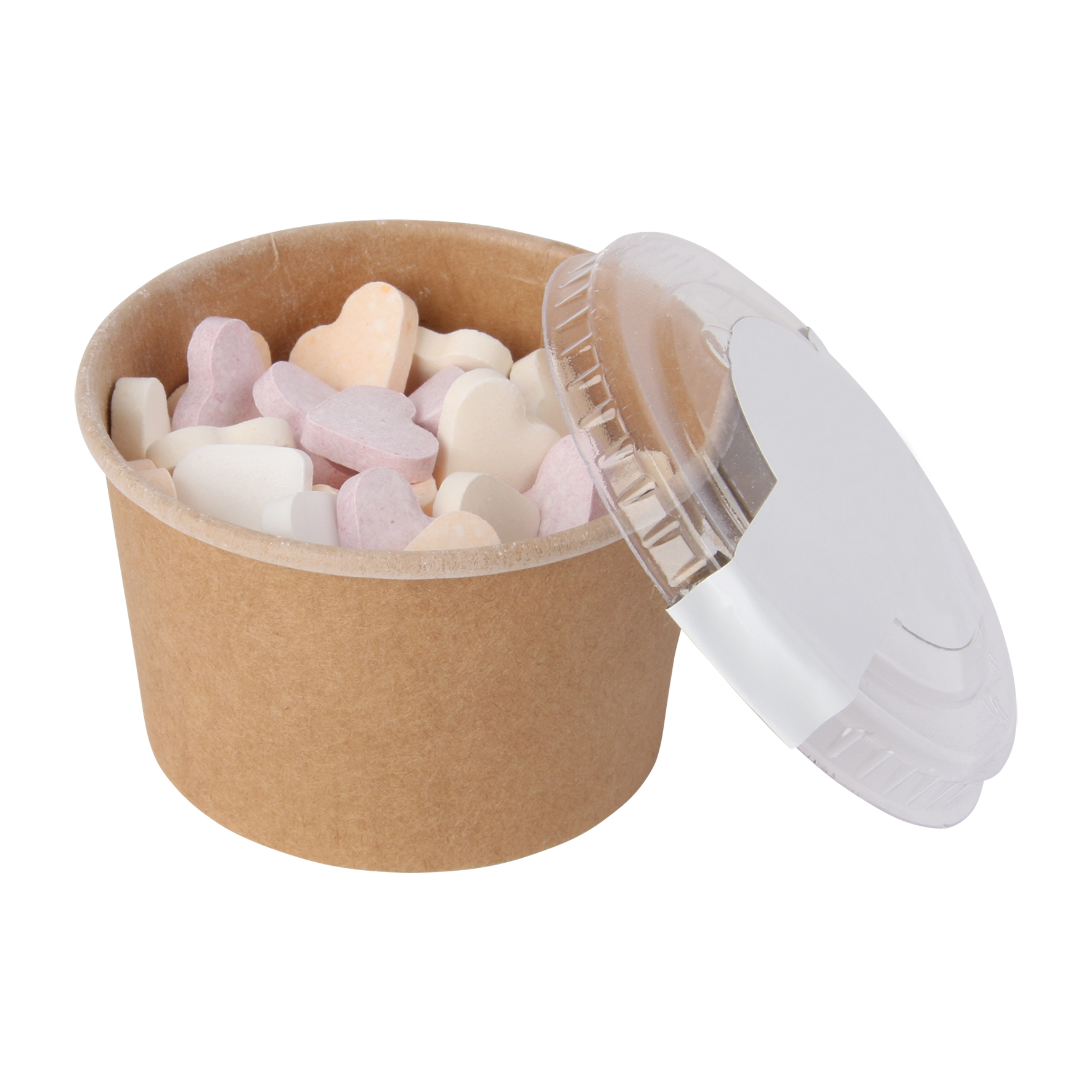 Picture of Kraft cardboard tub with fruit heart sweets (90ml)
