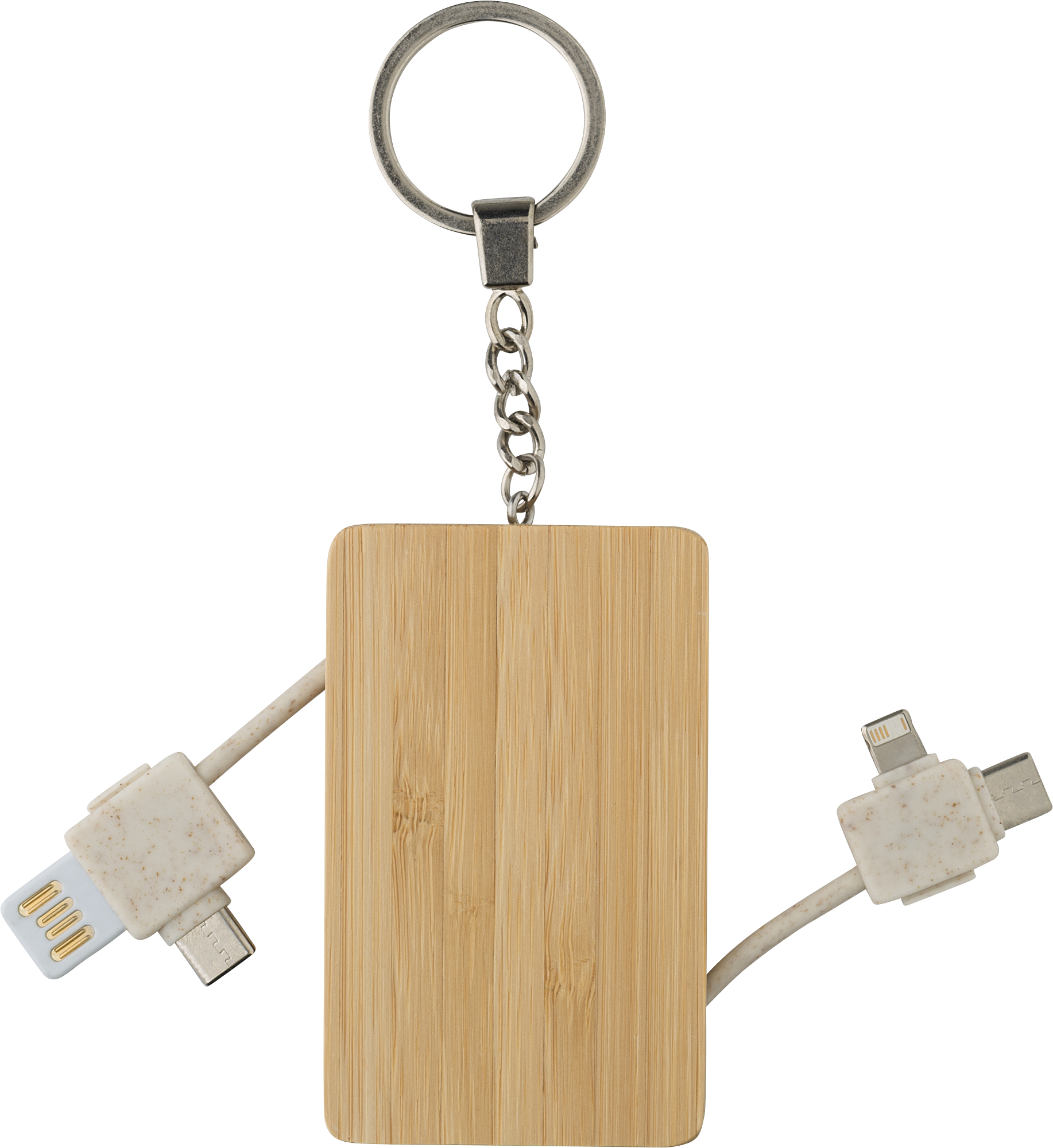 Picture of Bamboo keyring with charging cables