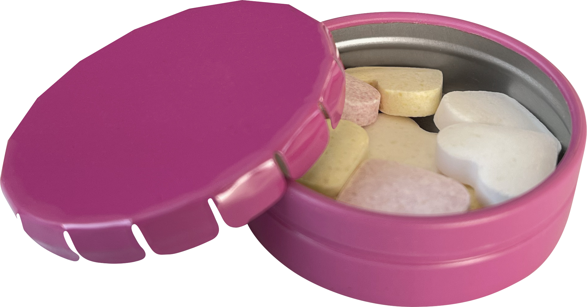 Picture of Round click tin with fruit heart sweets