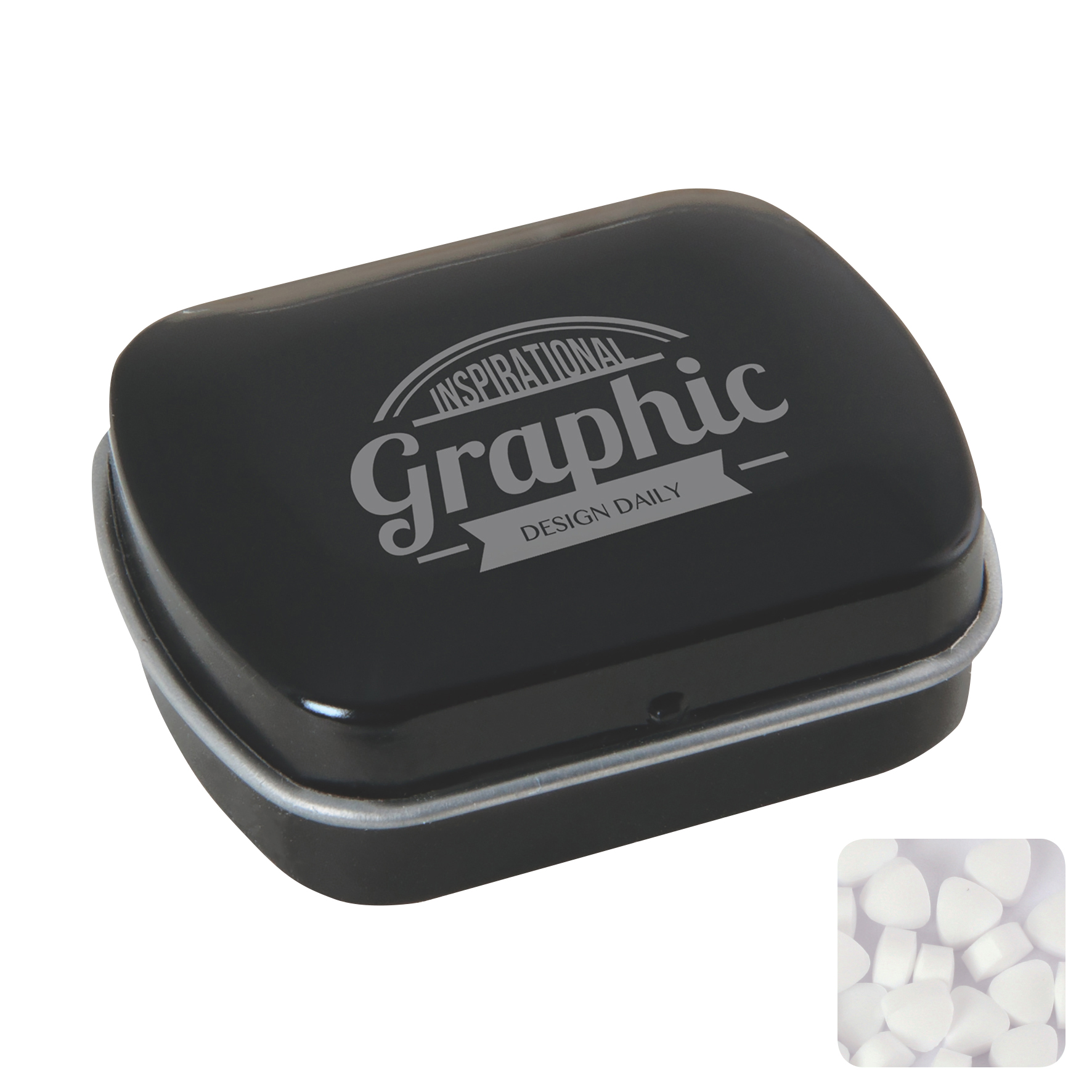 Picture of Small flat hinged tin with sugar free mints