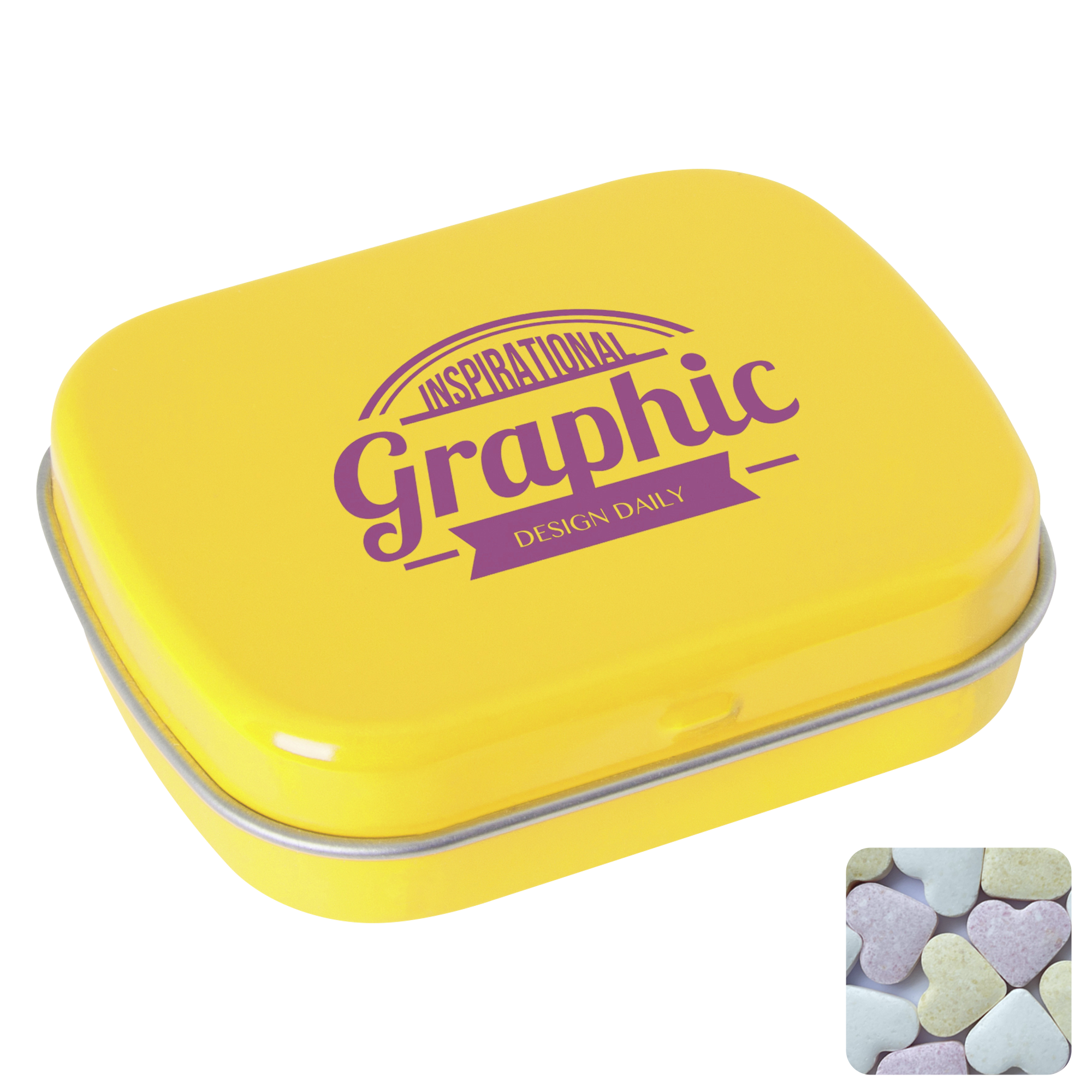 Picture of Flat hinged tin with fruit heart sweets 