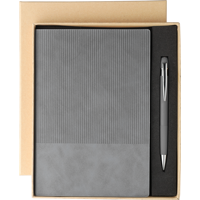 Recycled PU notebook with ballpen gift set (approx. A5) 1274009_003 (Grey)