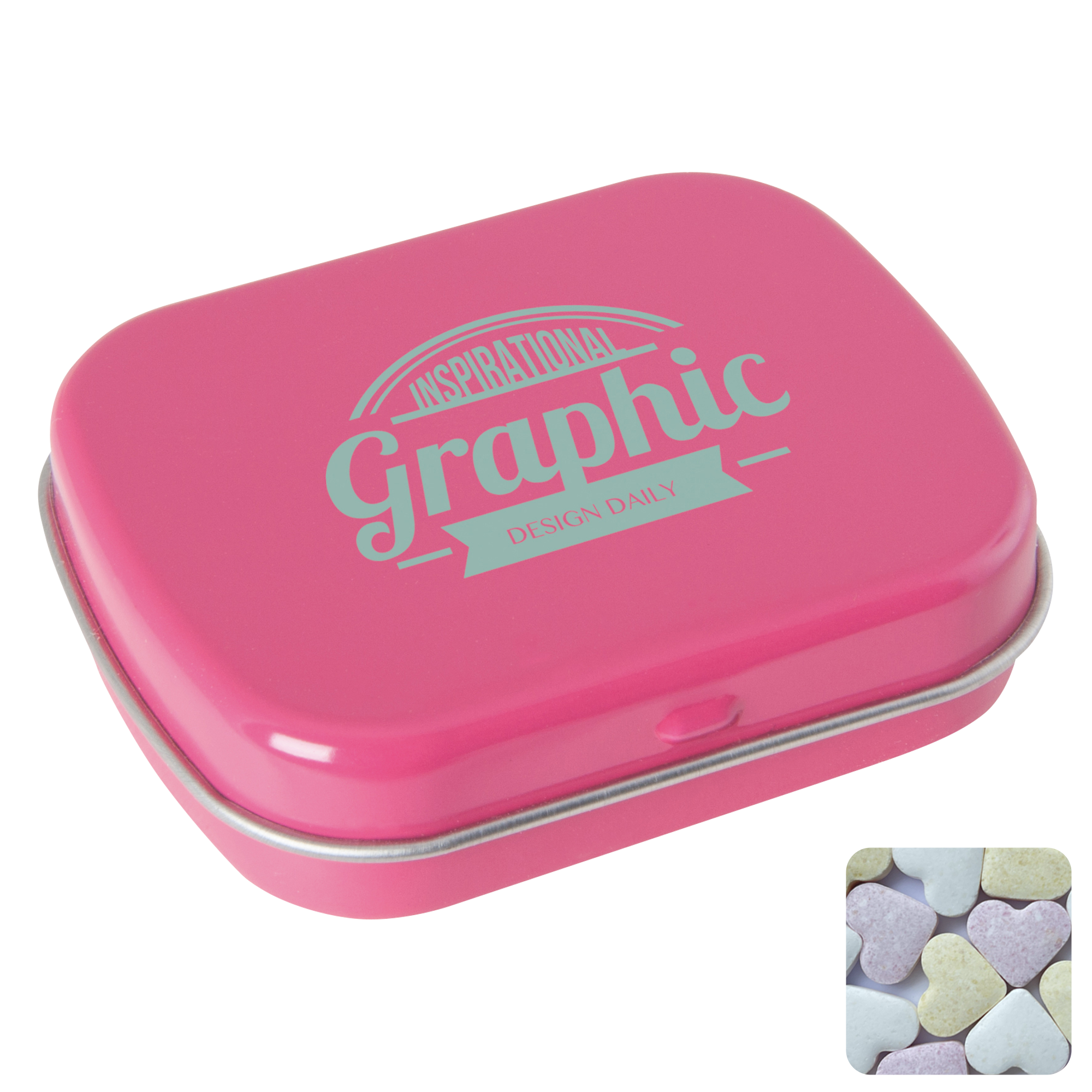 Picture of Flat hinged tin with fruit heart sweets 