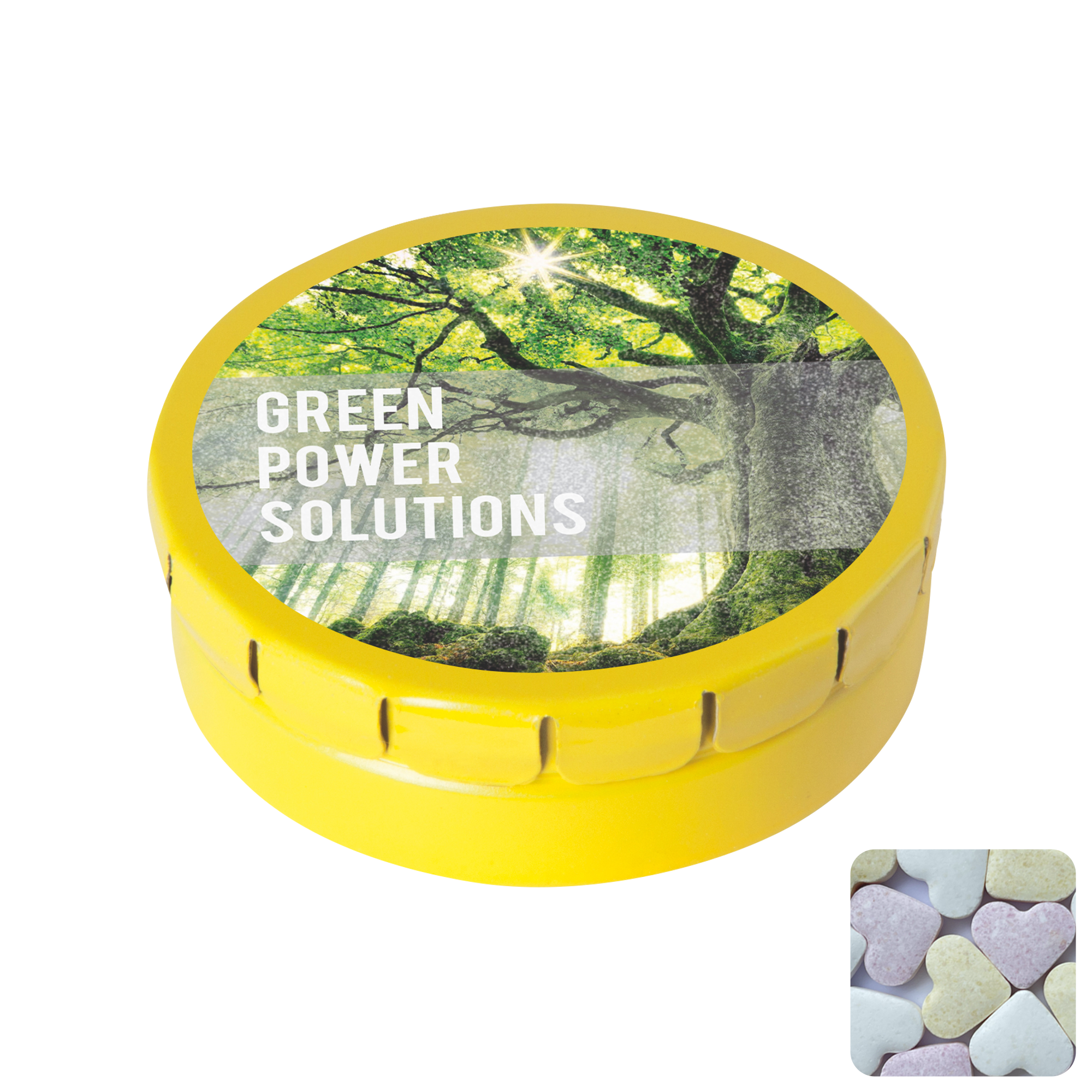 Picture of Round click tin with fruit heart sweets