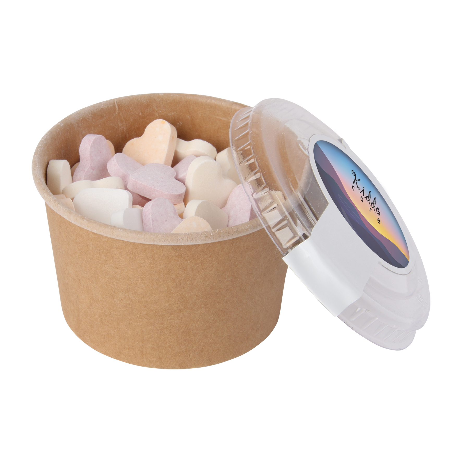 Picture of Kraft cardboard tub with fruit heart sweets (90ml)