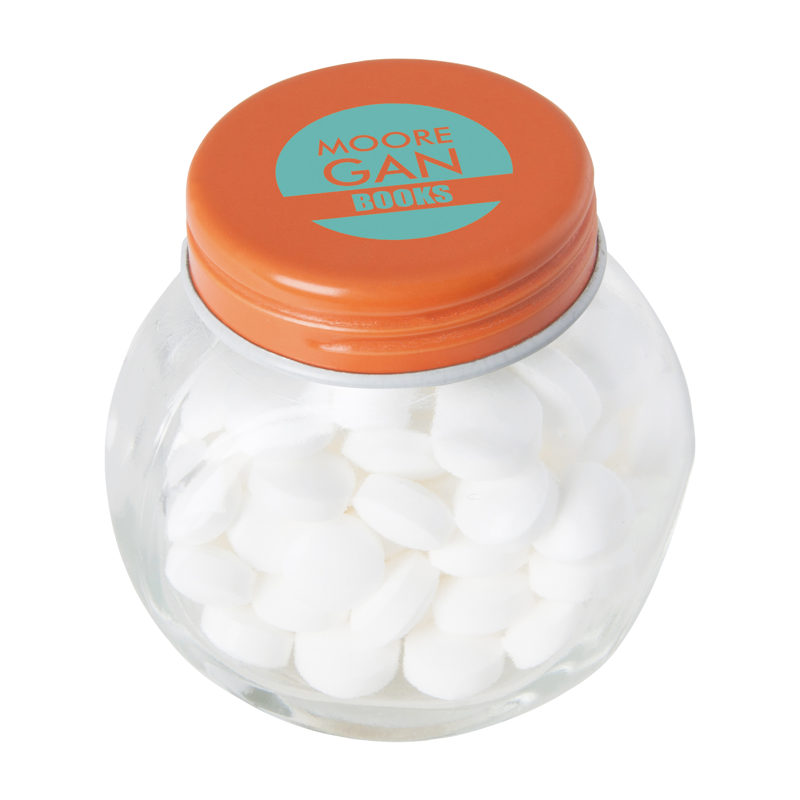 Small glass jar with mints with dextrose mints CX0300_007 (Orange)