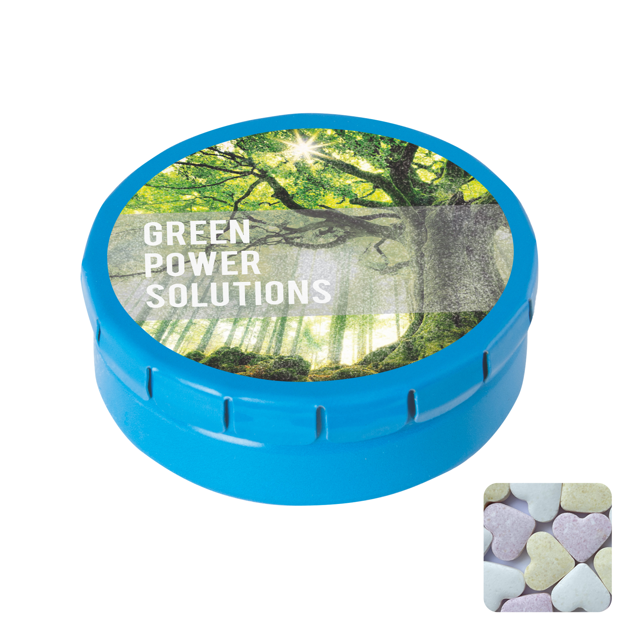 Picture of Round click tin with fruit heart sweets