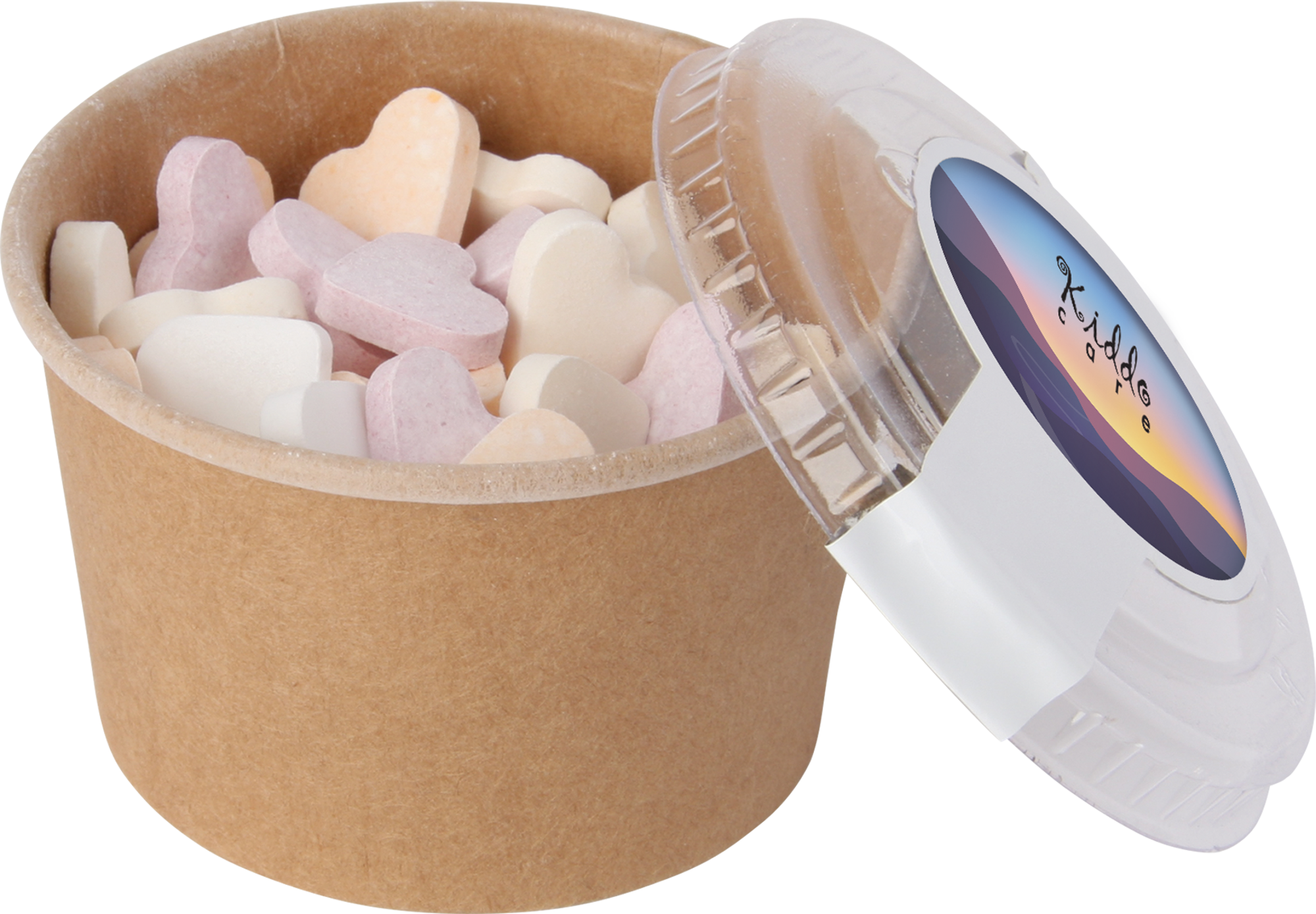 Picture of Kraft cardboard tub with fruit heart sweets (90ml)