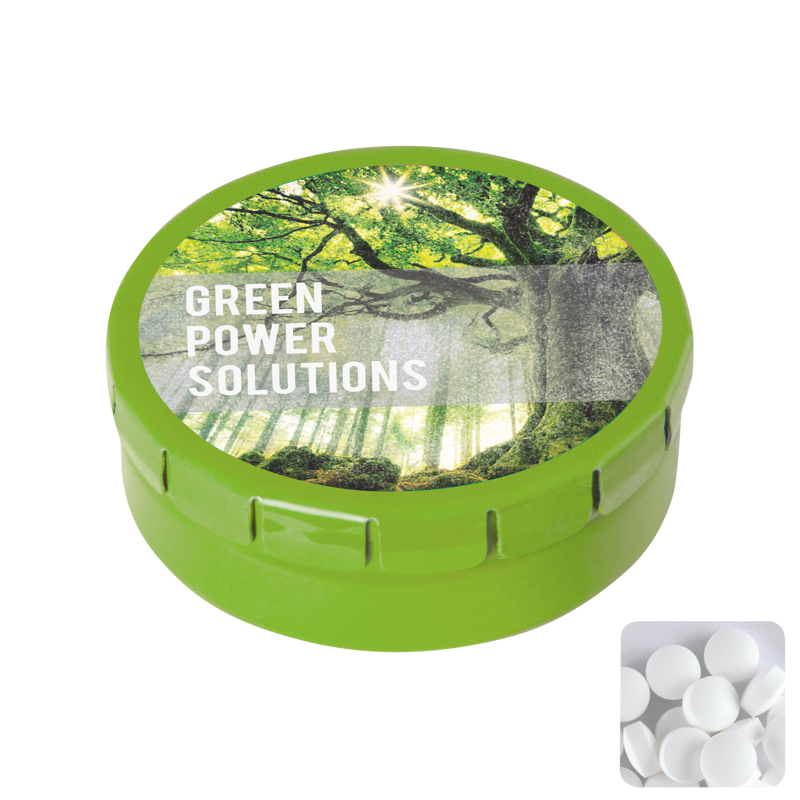 Round click tin with dextrose mints CX0130_029 (Light green)