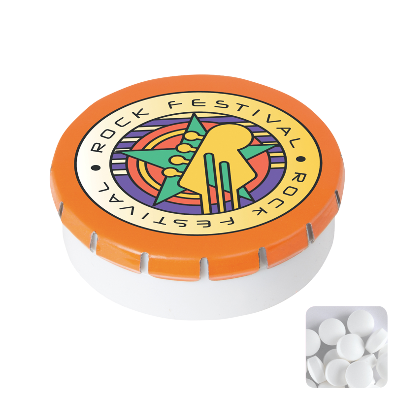 Round click plastic pot with sugar free mints CX0141_007 (Orange)