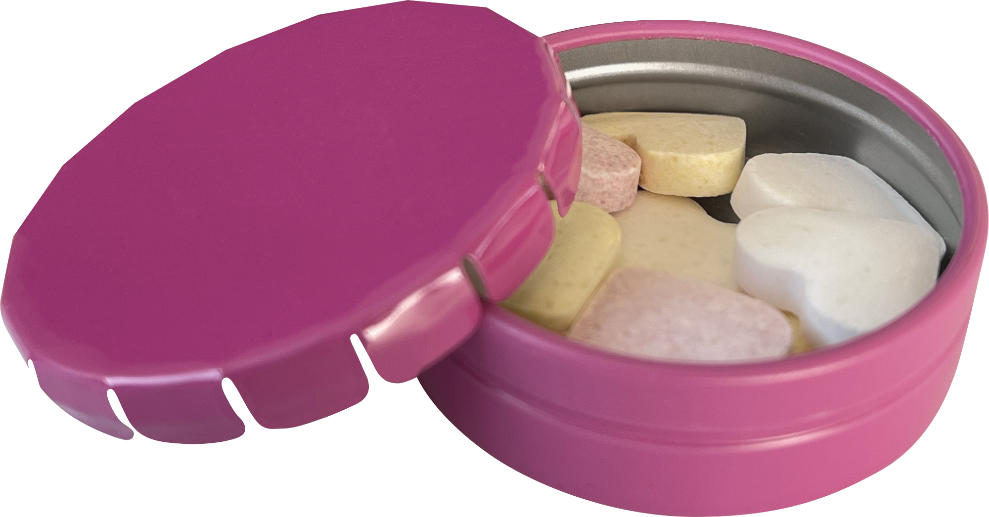 Picture of Round click tin with fruit heart sweets