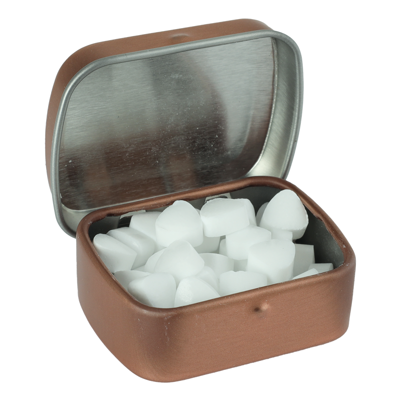 Small flat hinged tin with sugar free mints CX0111_871 (Rose Gold)