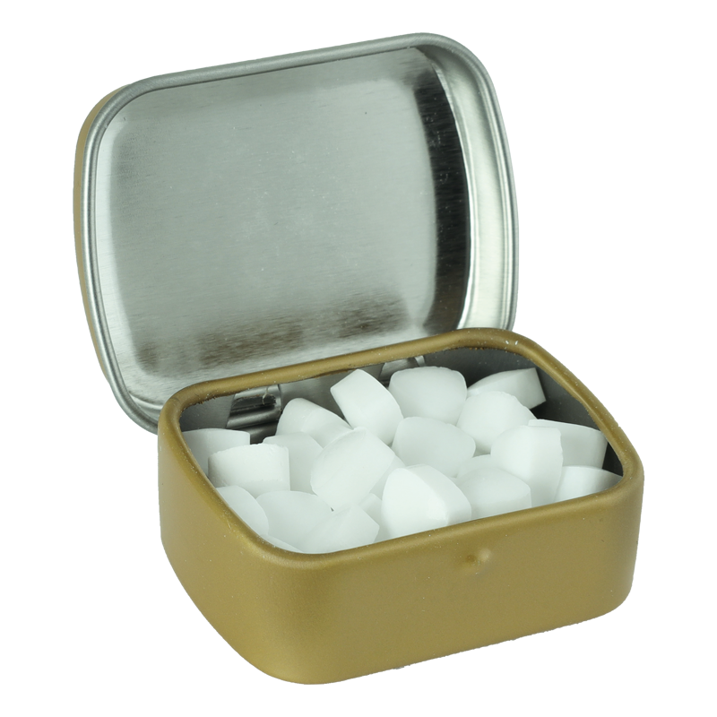 Small flat hinged tin with sugar free mints CX0111_031 (Gold)