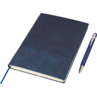Recycled PU notebook with ballpen gift set (approx. A5) 1274009_005 (Blue)