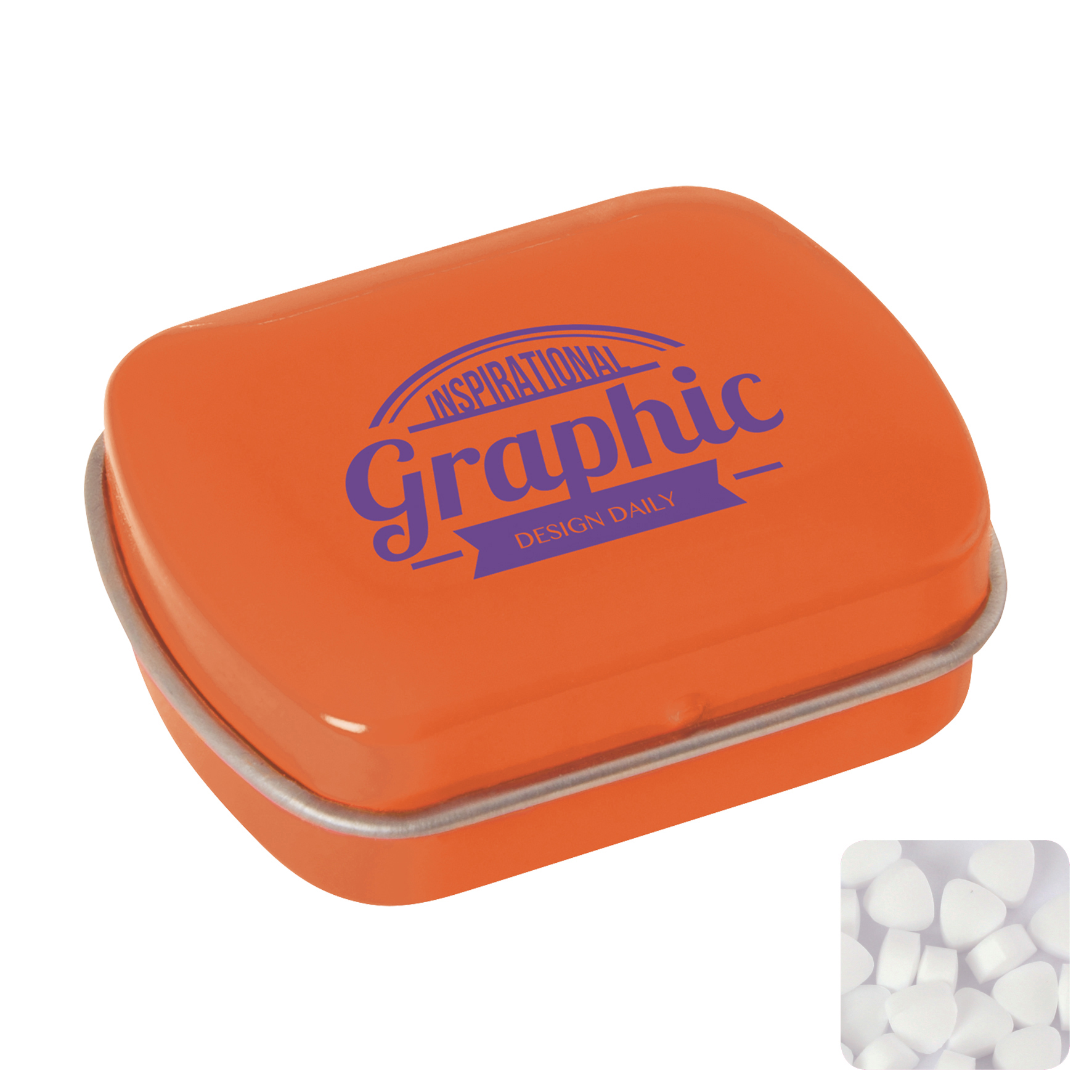 Picture of Small flat hinged tin with sugar free mints