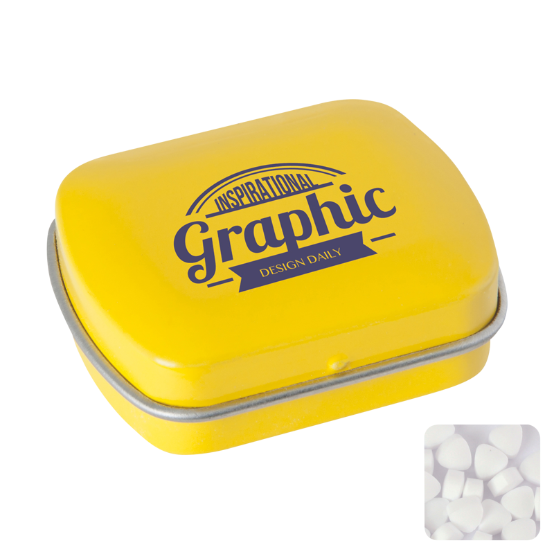Small flat hinged tin with sugar free mints CX0111_006 (Yellow)